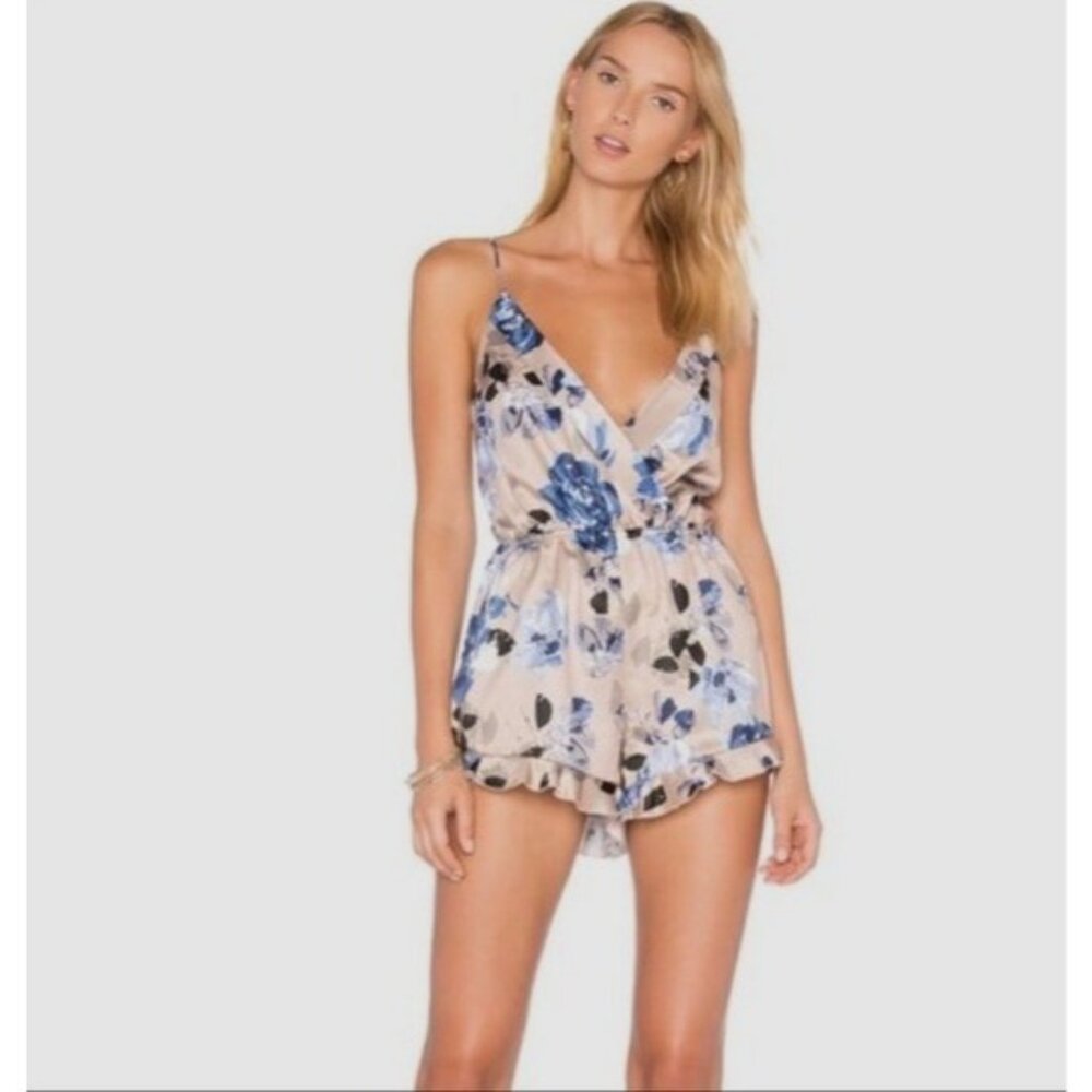 NBD Revolve Playtime Ruffle Hem One Piece Multicolor Floral Romper - Sz S